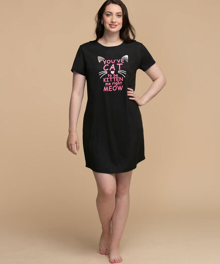 Short Sleeve Nightgown, Cats