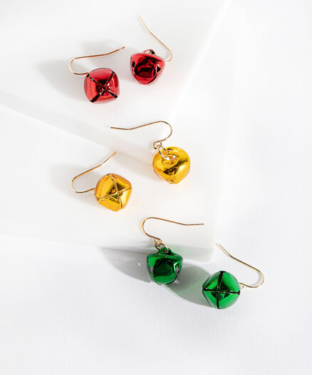 Jingle Bell Earring Trio, Green/Gold/Red