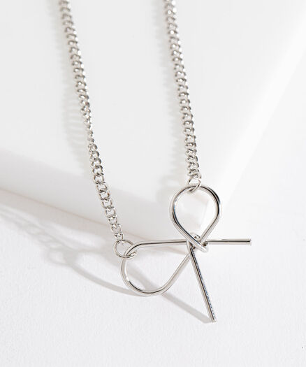 Bow Pendant Necklace, Silver