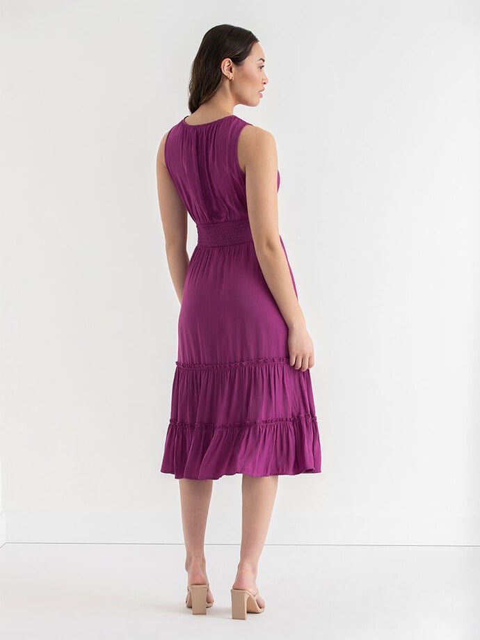 Sleeveless Ruffle Tiered Satin Midi Dress Image 5
