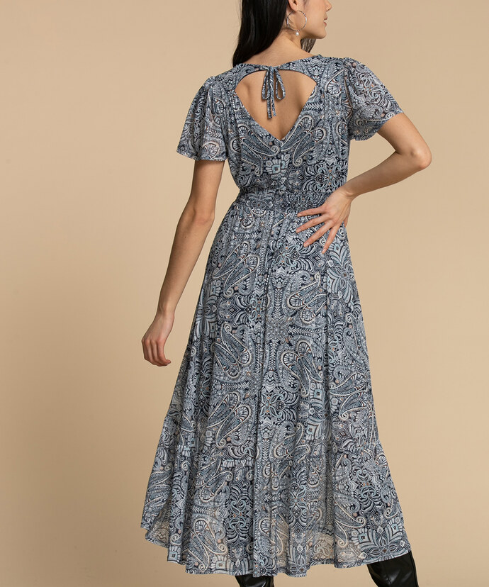 Smocked Waist Flowy Dress with Flutter Sleeves Image 4