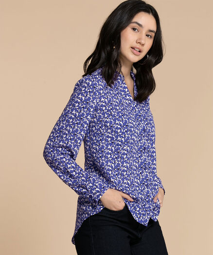 Patterned Collared Shirt, Blue/Hearts