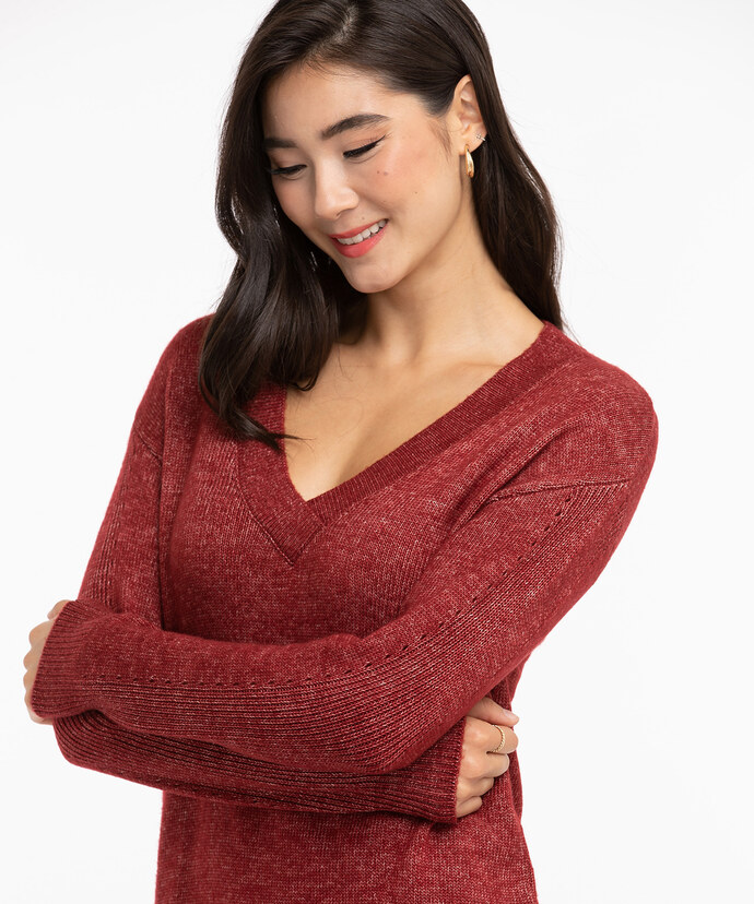 V-Neck Pointelle Sleeve Sweater Image 2