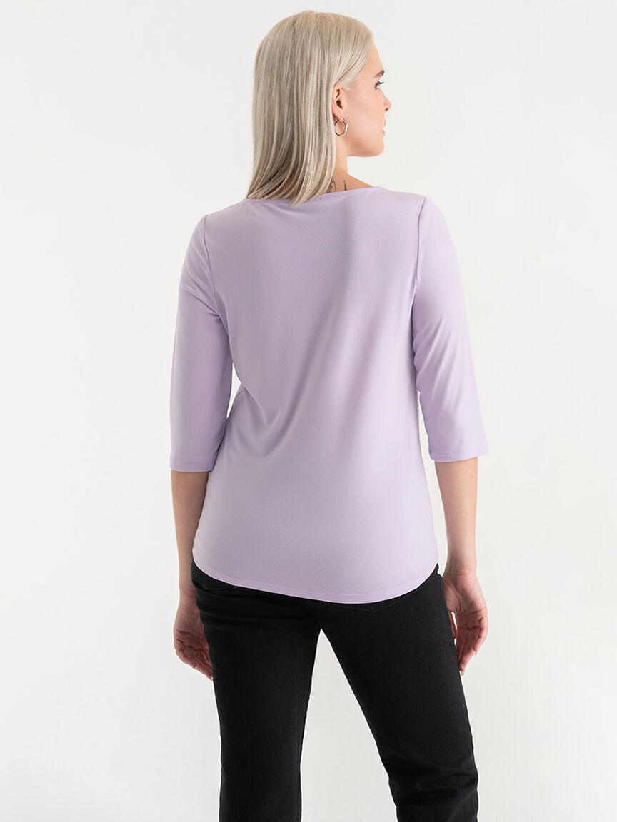 V-Neck Zipper 3/4 Sleeve Top | Rickis