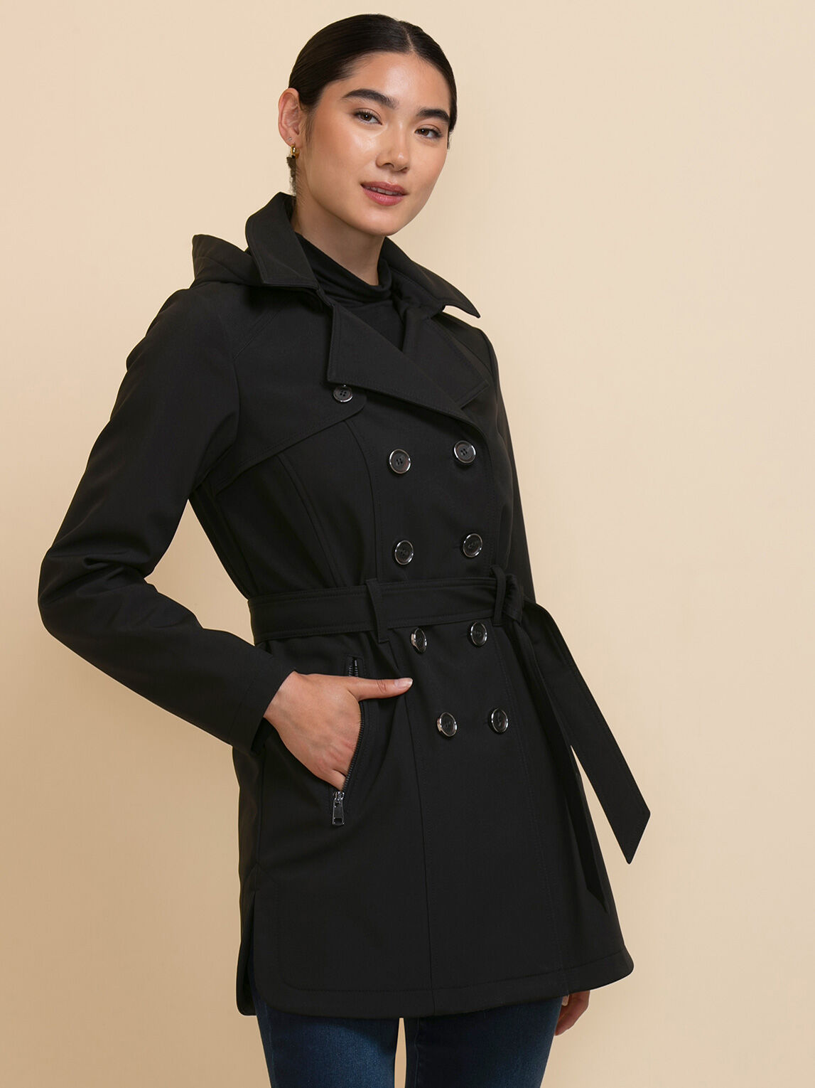 Women's soft top shell trench coat