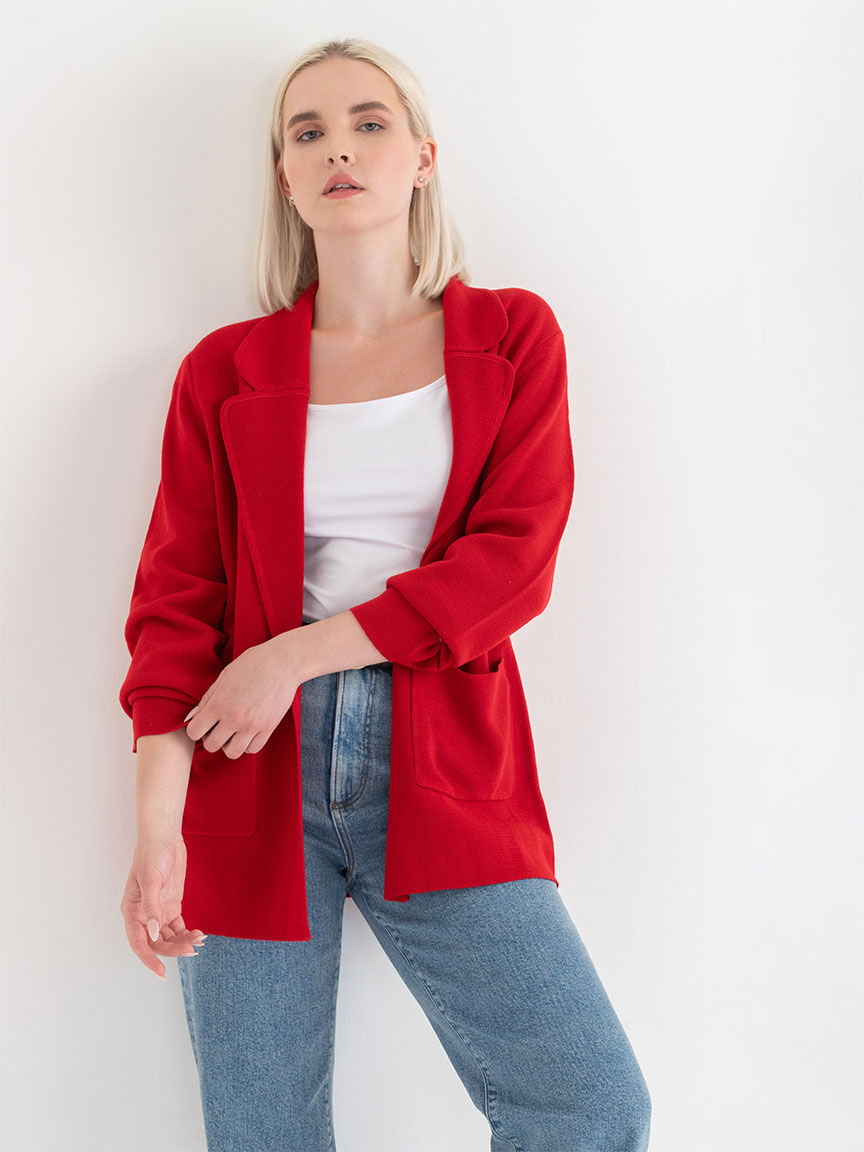 Notched Lapel Blazer Sweater Ricki s Size XS Mars Red Colour