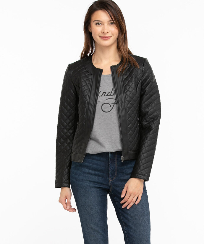 Quilted Vegan Leather Jacket Image 5