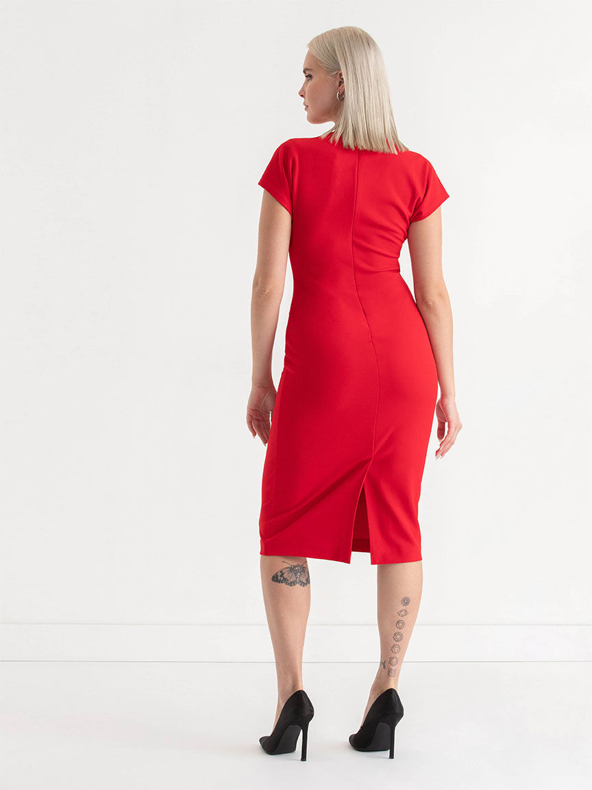Venus Fitted Midi Dress In Iconic Crepe Ricki s Size 14 Goji Berry Colour