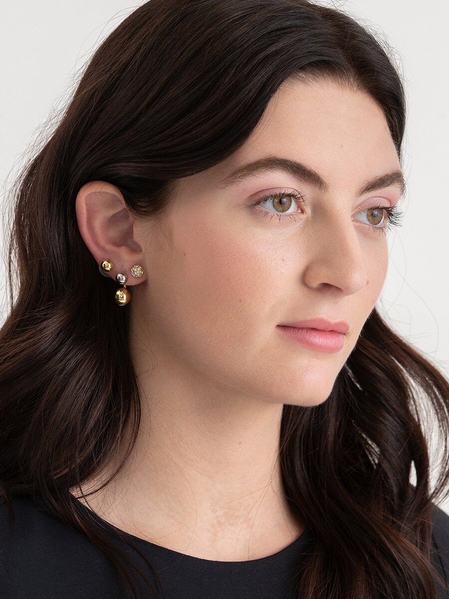 Mixed Metal Studs, Dangle, and Pave Earring Trio