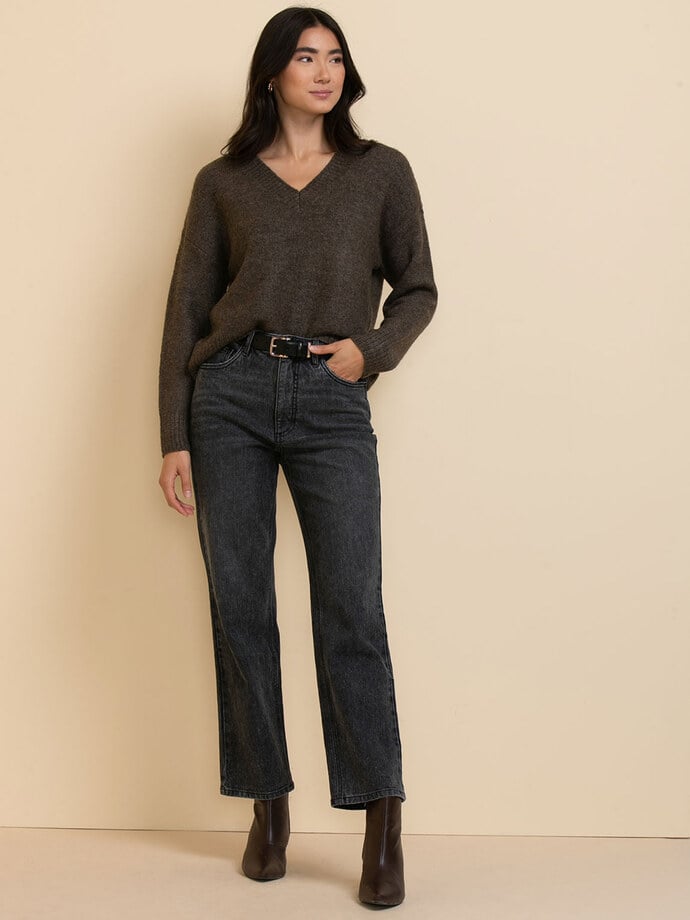 Relaxed Rib Trim V-Neck Sweater Image 1