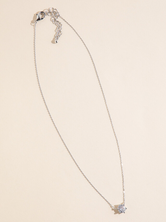Silver Cubic Zirconia Solitaire Necklace Image 3