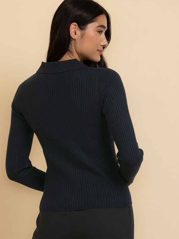 Polo Collar Ribbed Sweater Image 5