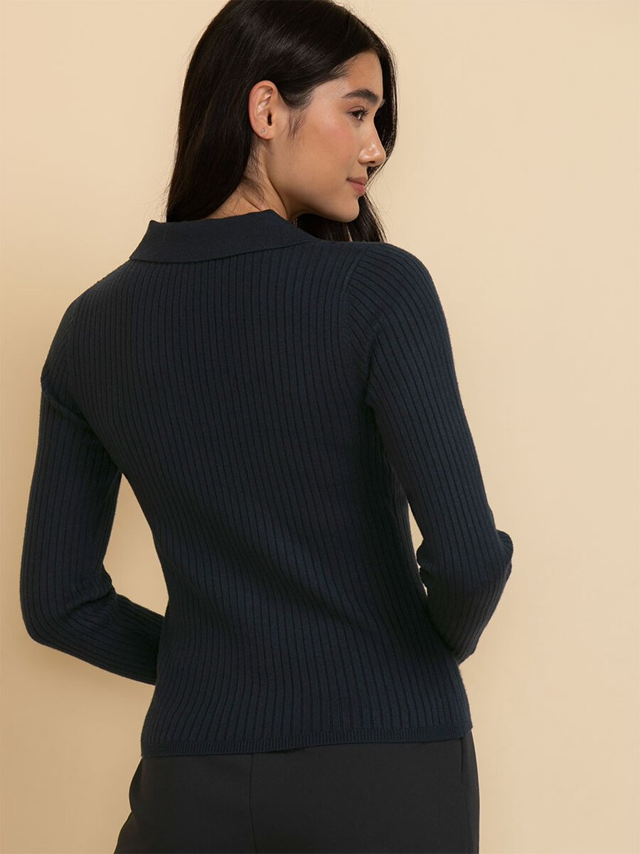 Polo Collar Ribbed Sweater