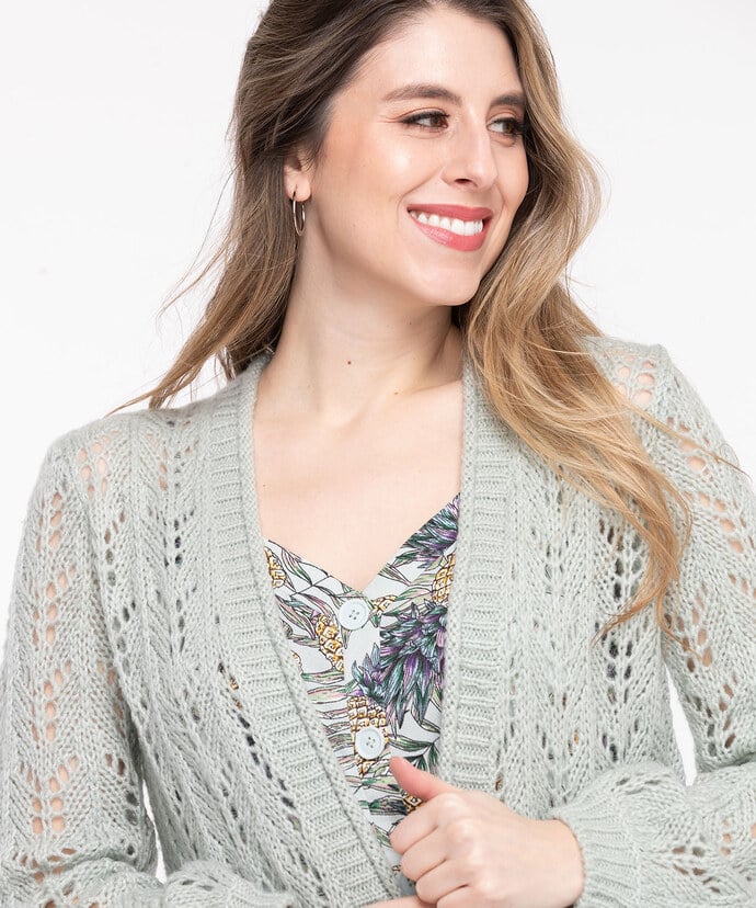 Pointelle Cropped Open Cardigan Image 3