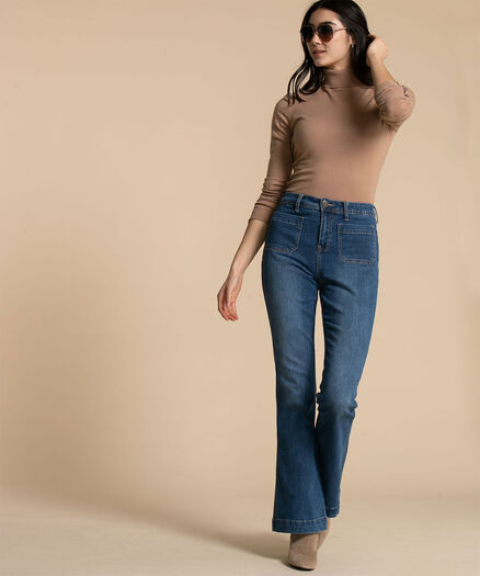 One 5 One Patch Pocket Flared Jean, Medium Stone Wash One 5 One Patch Pocket Flared Jean, Medium Stone Wash