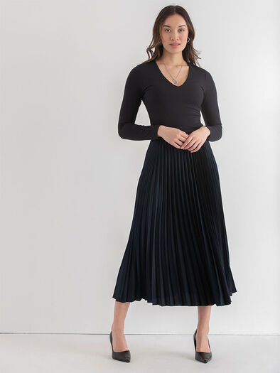 Pleated Midi Skirt, Navy Pleated Midi Skirt, Navy