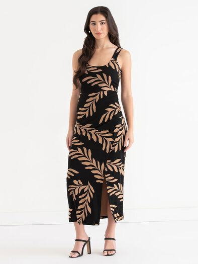 Maxi Tank Dress, Leaf Print Maxi Tank Dress, Leaf Print