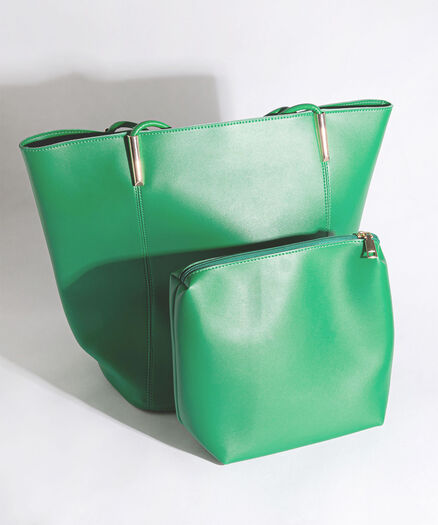Large Green Tote Bag with Gold Accent, Green
