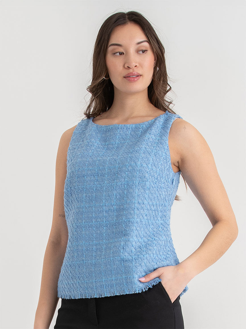 Sleeveless Boucle Top with Fringe Hem | Rickis