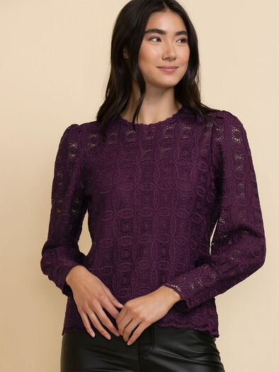 Puff Sleeve Lace Blouse, Crown Jewel