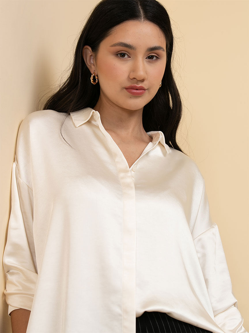 Long Sleeved Satin Drop Shoulder Blouse Rickis