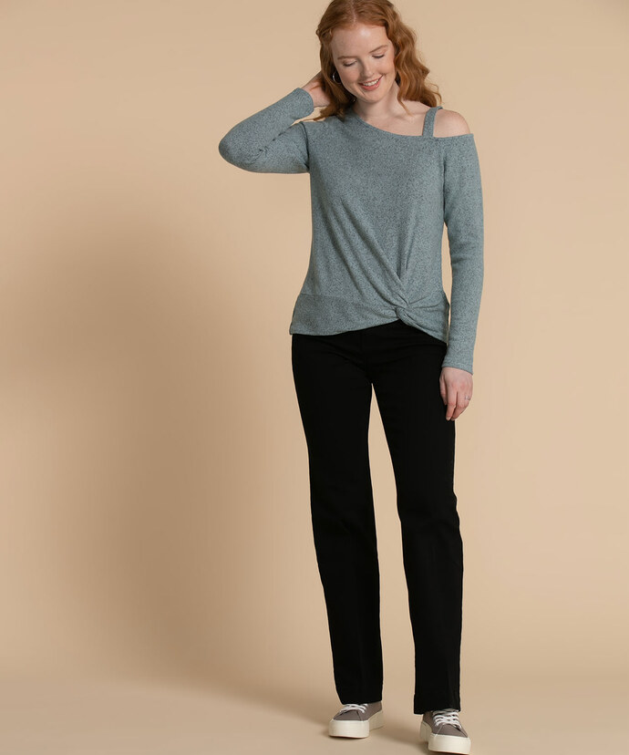 Knotted Hem Top with Cut-Out Shoulder Detail Image 5