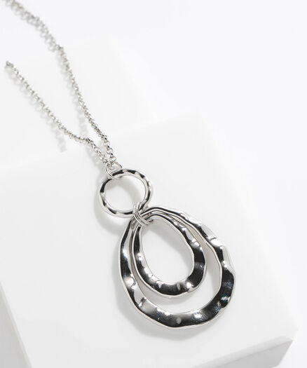 Long Silver Necklace With Molten Pendant, Silver