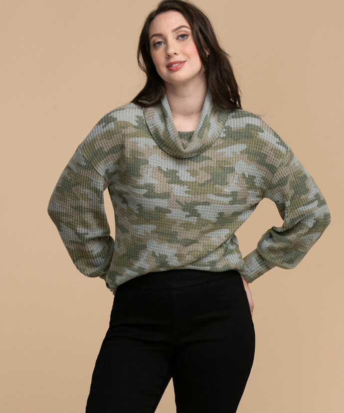 Waffle Knit Cowl Neck Top Image 1