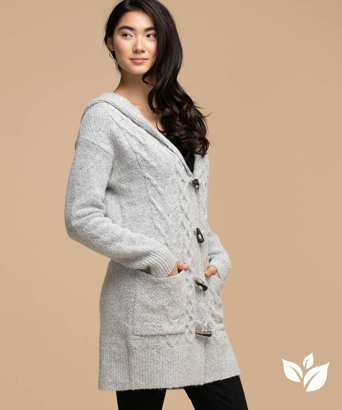 Eco-Friendly Hooded Toggle Front Cable Cardigan Image 1