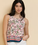 Sleeveless Blouse with Border Print Sleeveless Blouse with Border Print