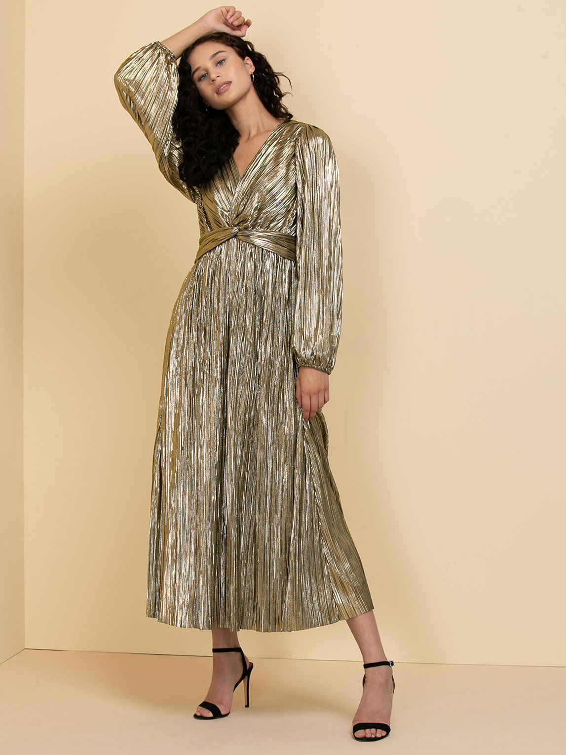 Gold on sale plisse dress