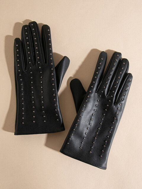Faux Leather Gloves with Studs