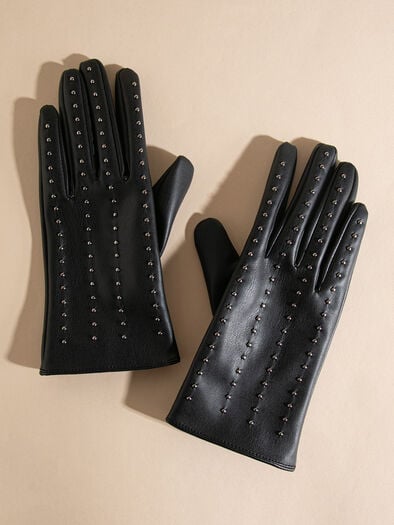 Faux Leather Gloves with Studs, Black Faux Leather Gloves with Studs, Black