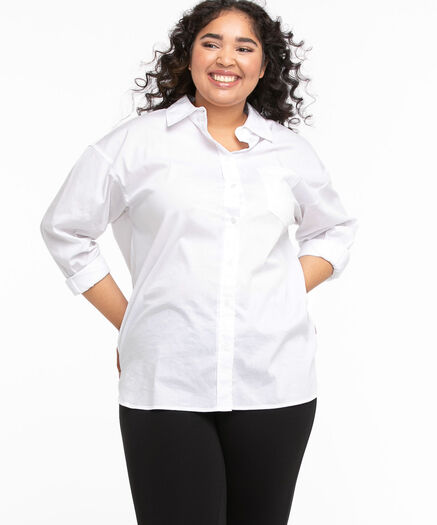 Oversized Long Sleeve Collared Shirt, White