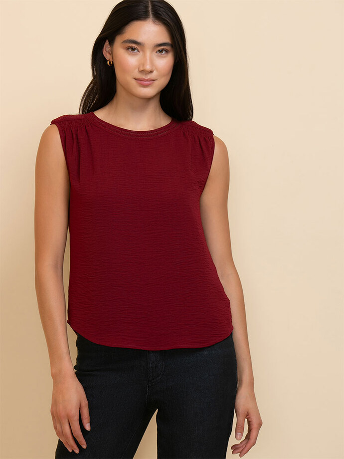 Sleeveless Blouse with Shoulder Trim Image 4