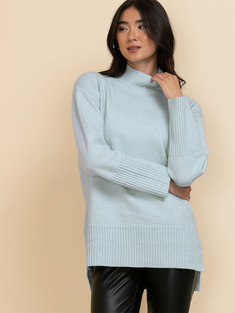 Wool Blend Mock Neck Tunic Sweater
