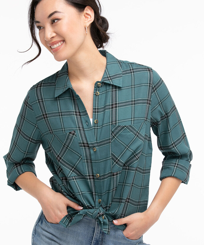 Collared Long Sleeve Button Front Shirt Image 1