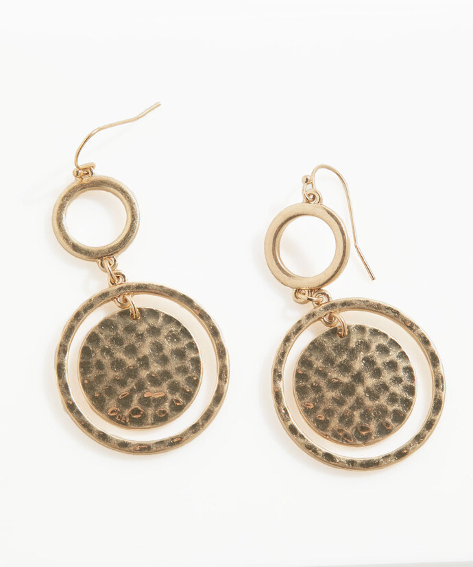Hammered Metal Drop Earrings with Circle Pendants Image 2