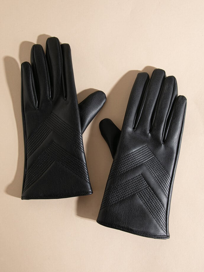 Chevron Detail Faux Leather Gloves  Image 1