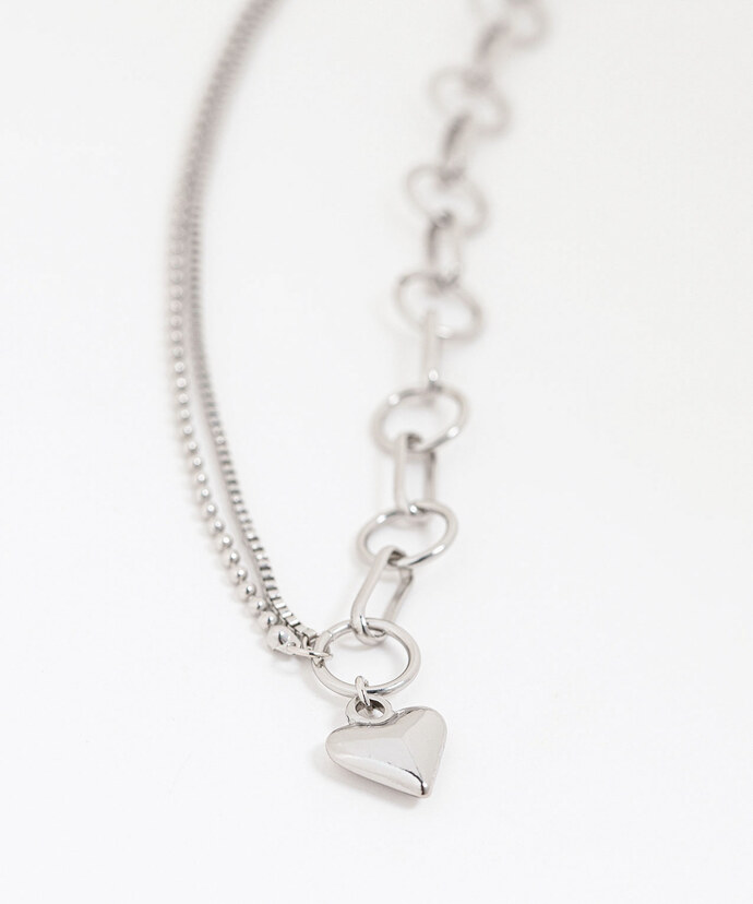 Half Chain Half Bead Heart Necklace Image 1