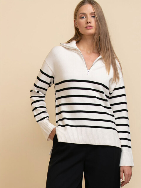 Striped 1/4 Zip Pullover Sweater