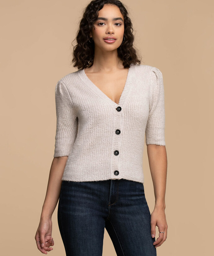 Puff Sleeve Button Front Cardigan Image 1