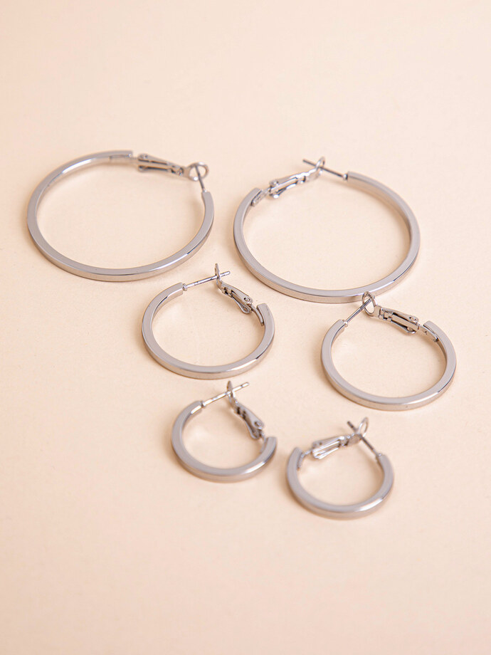 Trio Pack Classic Silver Hoops Image 1