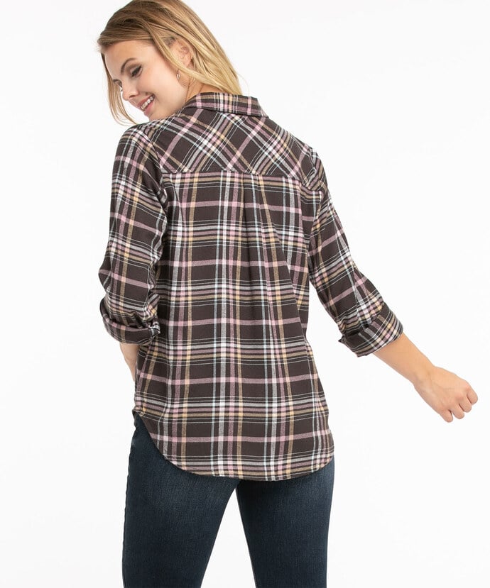 Plaid Flannel Button Front Shirt Image 5