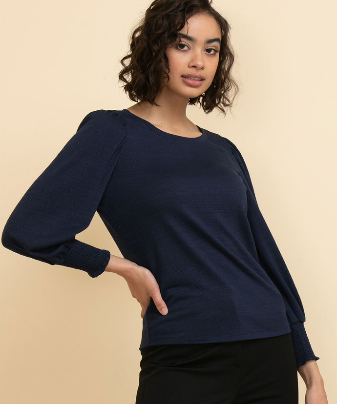 Long Sleeve Scoop Neck Top with Smocked Cuffs Image 3