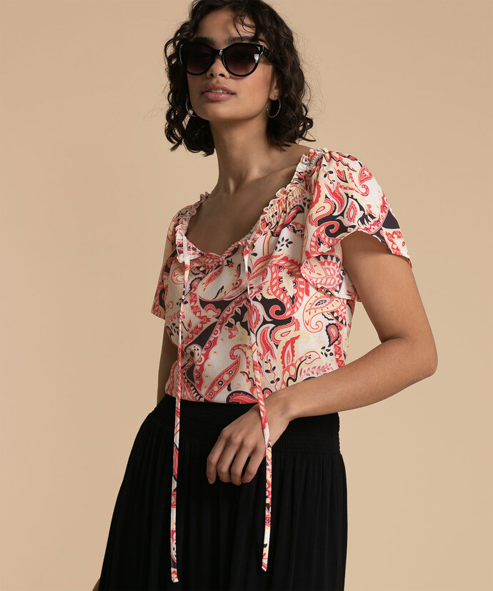 On or Off the Shoulder Top with Tied Neckline Image 4