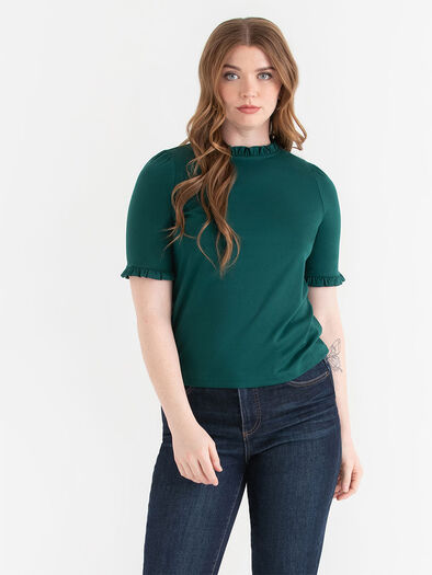 Short Sleeve Frill Top, Rainforest Short Sleeve Frill Top, Rainforest