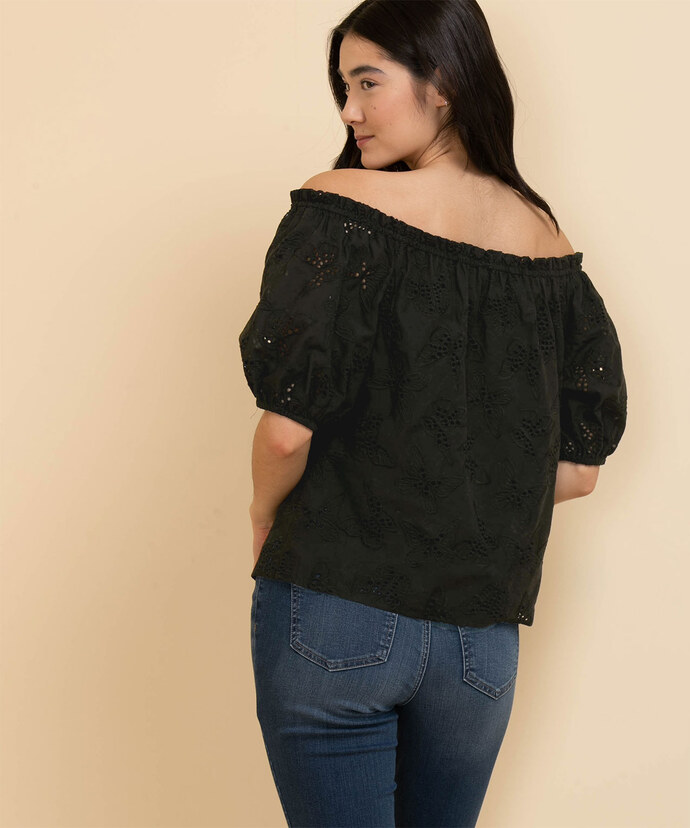 On/Off Shoulder Blouse with Puffed Sleeves Image 3