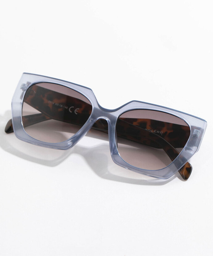 Blue Frame Sunglasses with Tortoise Arms Image 2