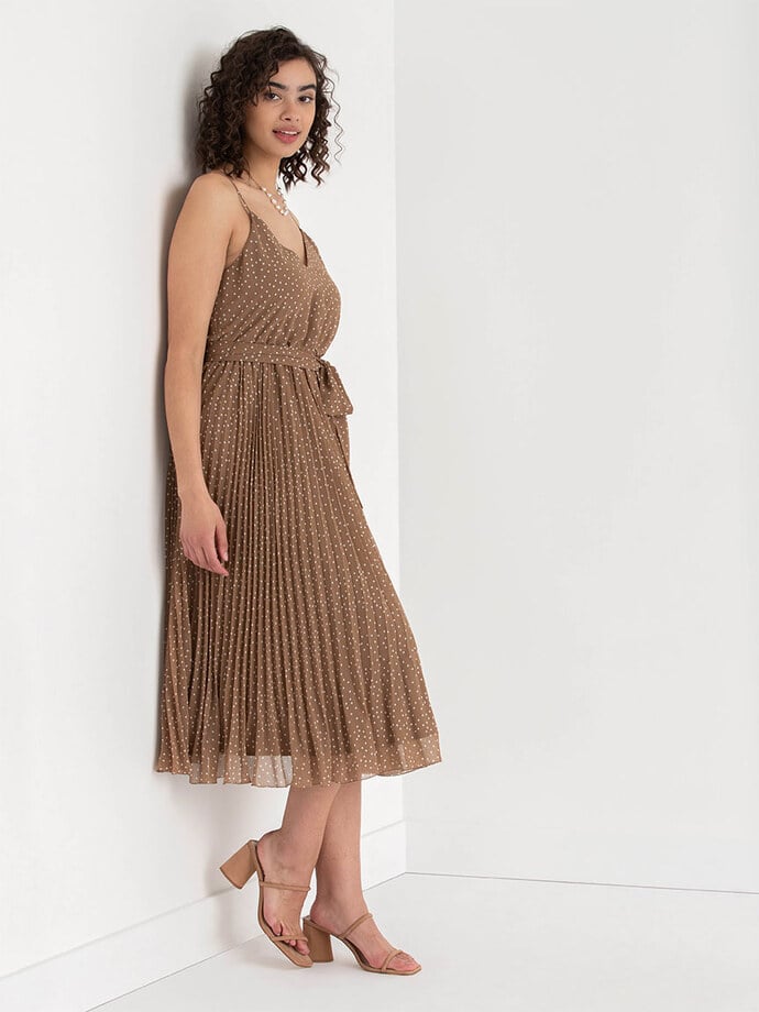 V-Neck Pleated Skirt Midi Dress Image 6
